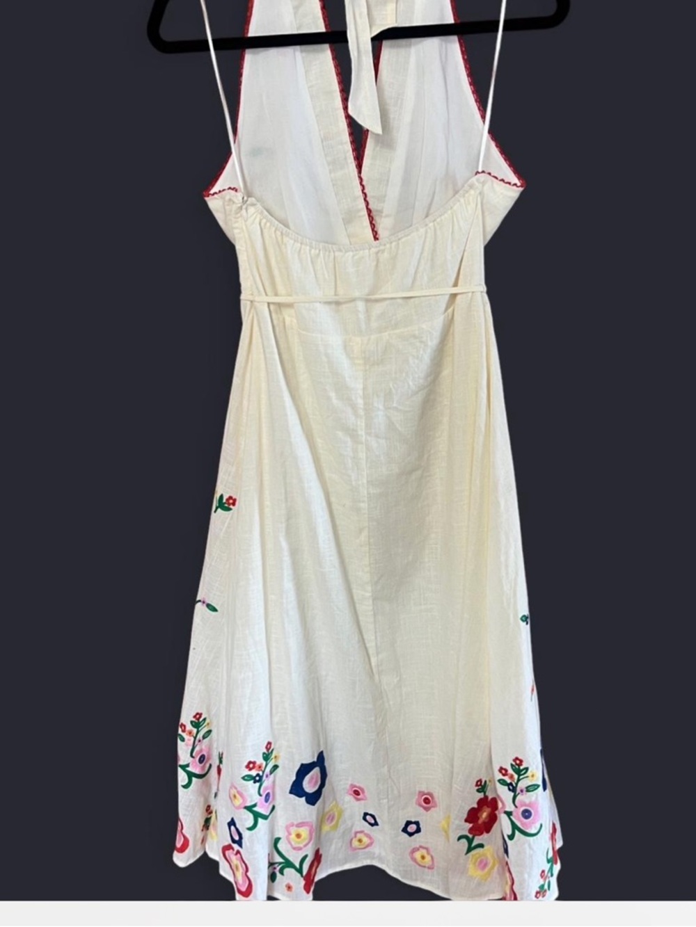 LALAVON WRAP HALTER NECK TIE EMBROIDERED MIDI DRESS M - Picture 3 of 8